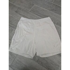 Santiny‎ Womens High Waist Bermuda Athletic Shorts Workout Running Cream Large